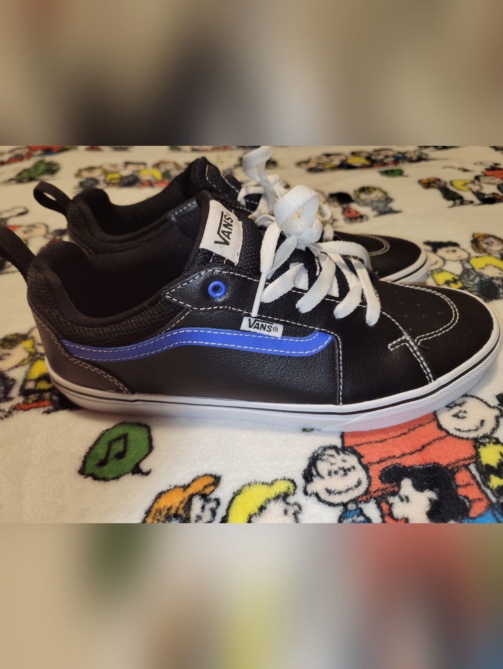 Vans Kids Black Sneakers with Blue Side Stripe